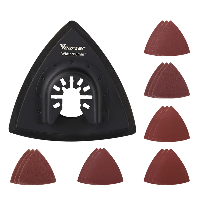 Vearter 19 pièces triangulaire 80mm oscillant Multitool tampon de sable avec crochet et boucle feuil