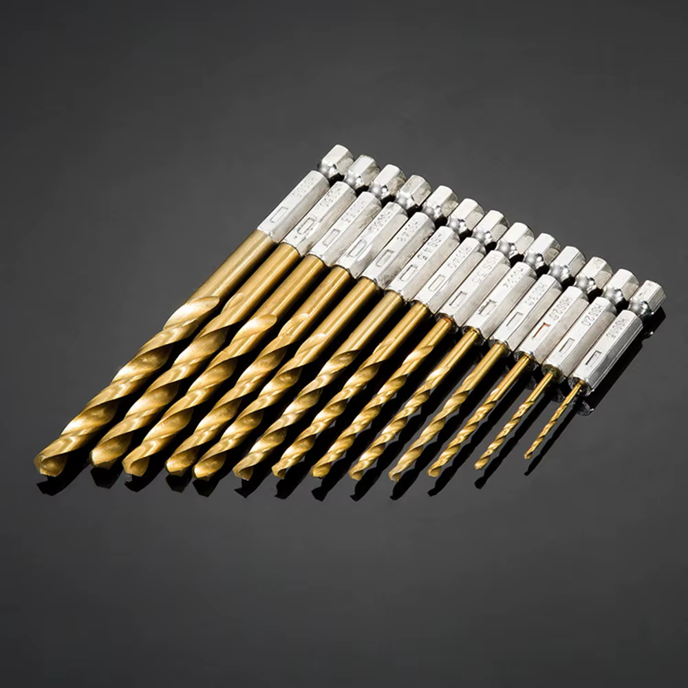 STONEGO 13 pièces 1.5mm-6.5mm jeu de forets titane enduit acier rapide tige hexagonale ouvre-trou po