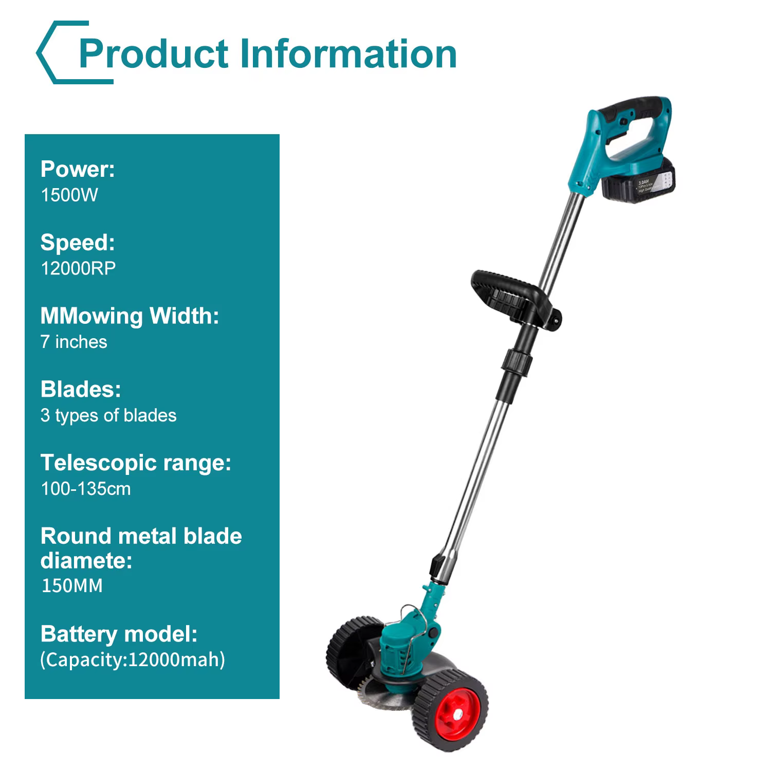 Makita – tondeuse à gazon électrique pliable et réglable, longueur 100-135cm, coupe-herbe de jardin