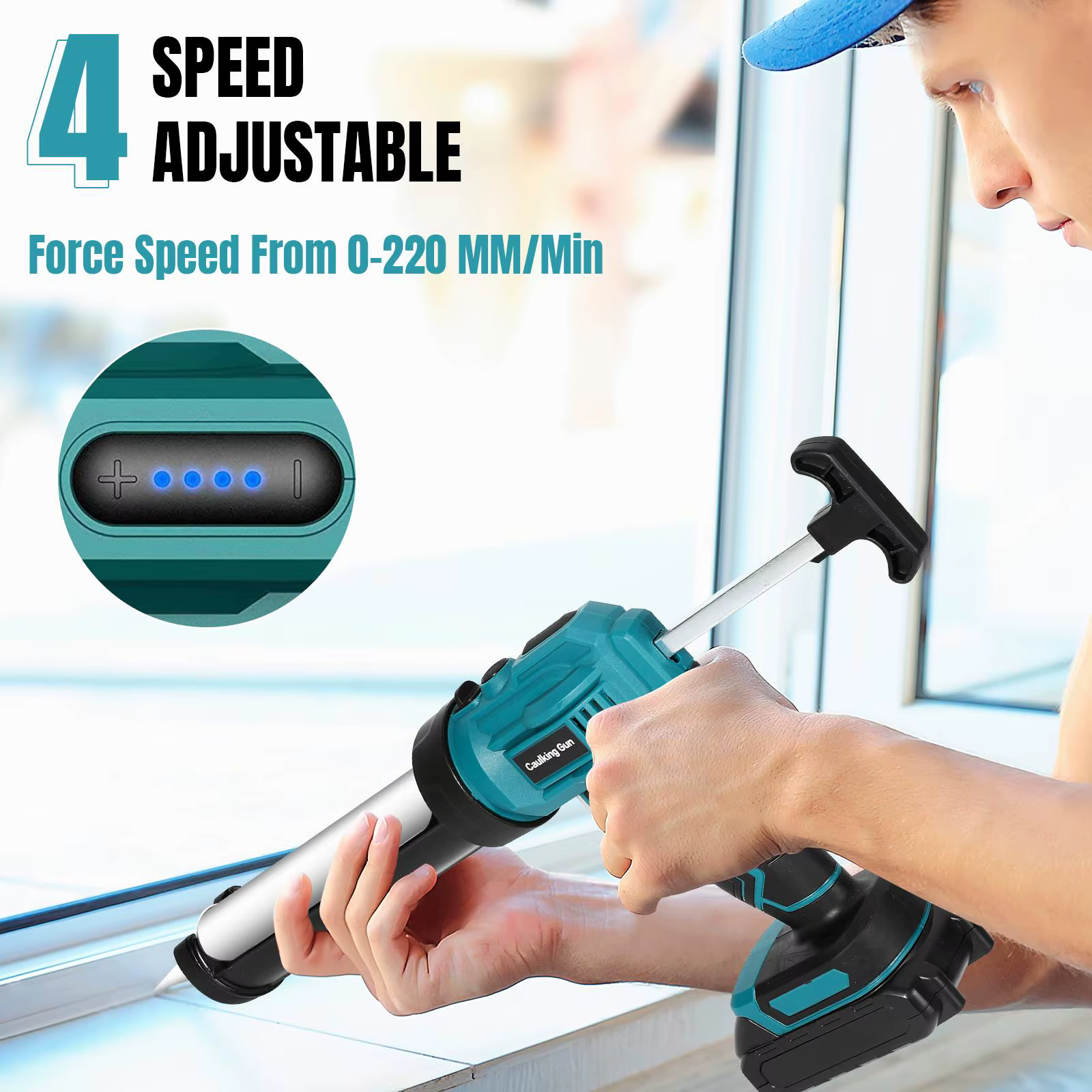 Pistolet à calfeutrer électrique 4 vitesses rechargeable sans fil, pistolet à colle pour verre, port