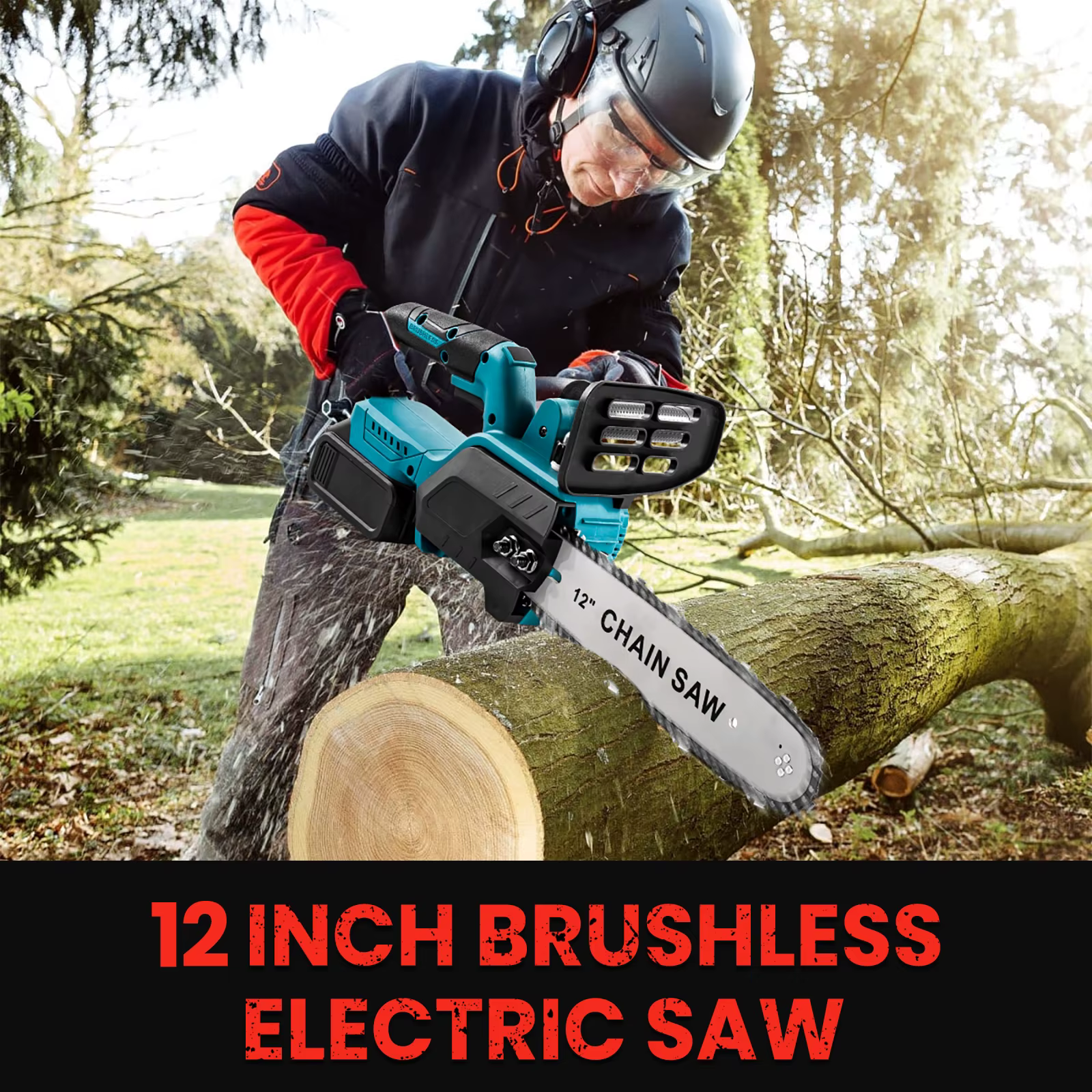 1500W Brushless 12Inch Electric Chainsaw Cordless Pruning Woodworking Power Tool Handheld Garden Cut