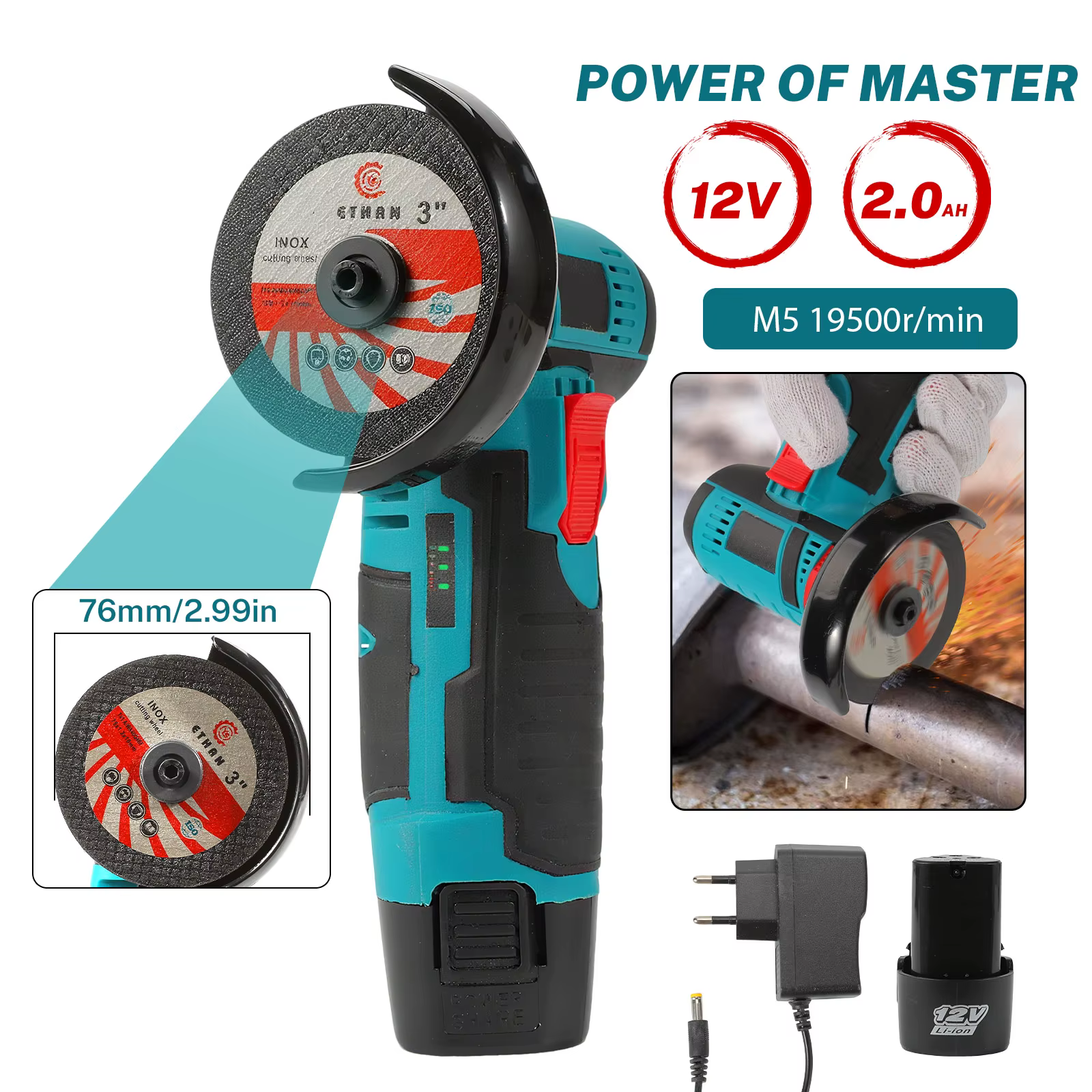 Kit de meuleuse d'angle sans fil 12V, batterie au Lithium Rechargeable 19500 tr/min, Mini machines-o