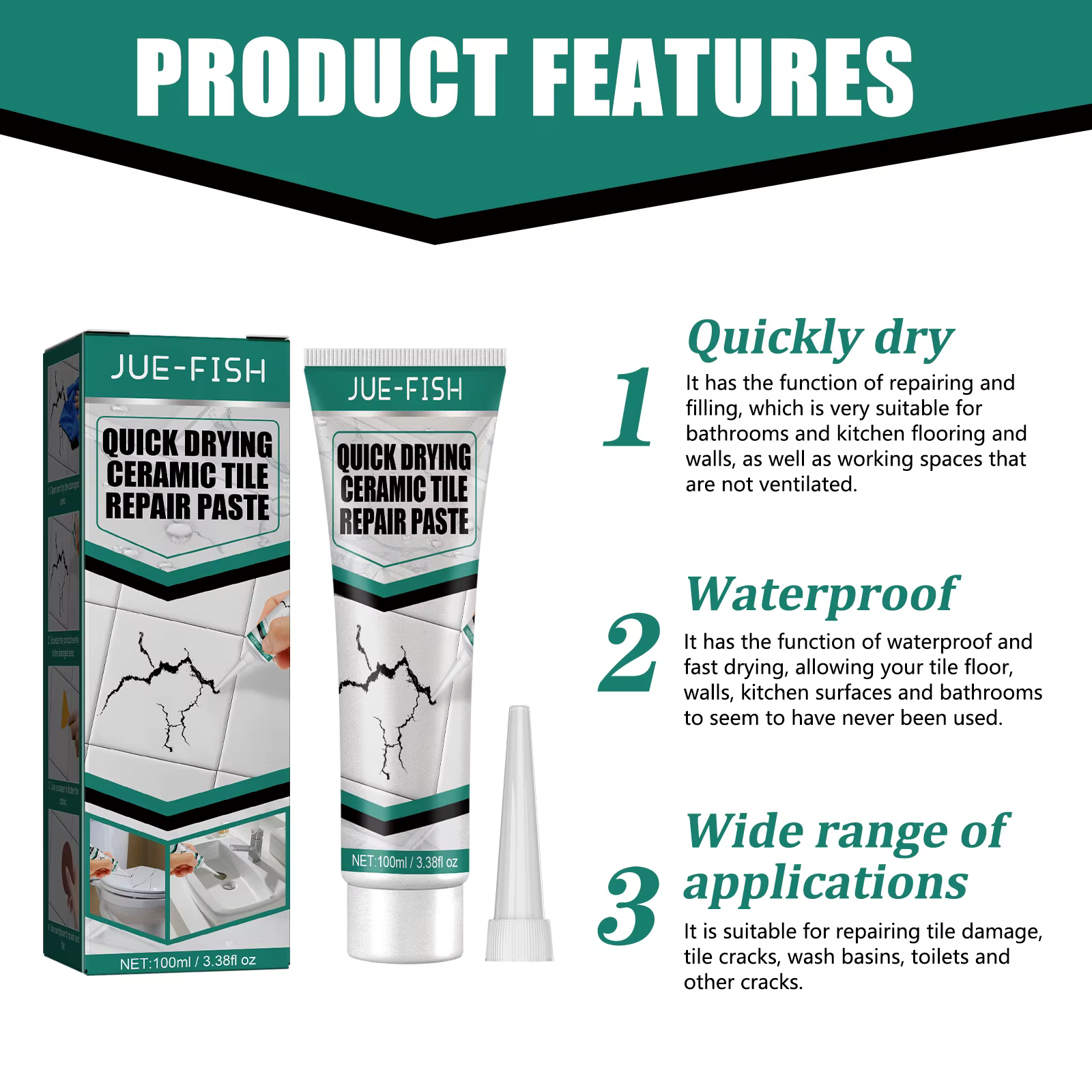 Jue-Fish Quick Drying Non-Toxic Strong Sticky Tiles Cracks Adhesive Glue Multipurpose Waterproof Cer