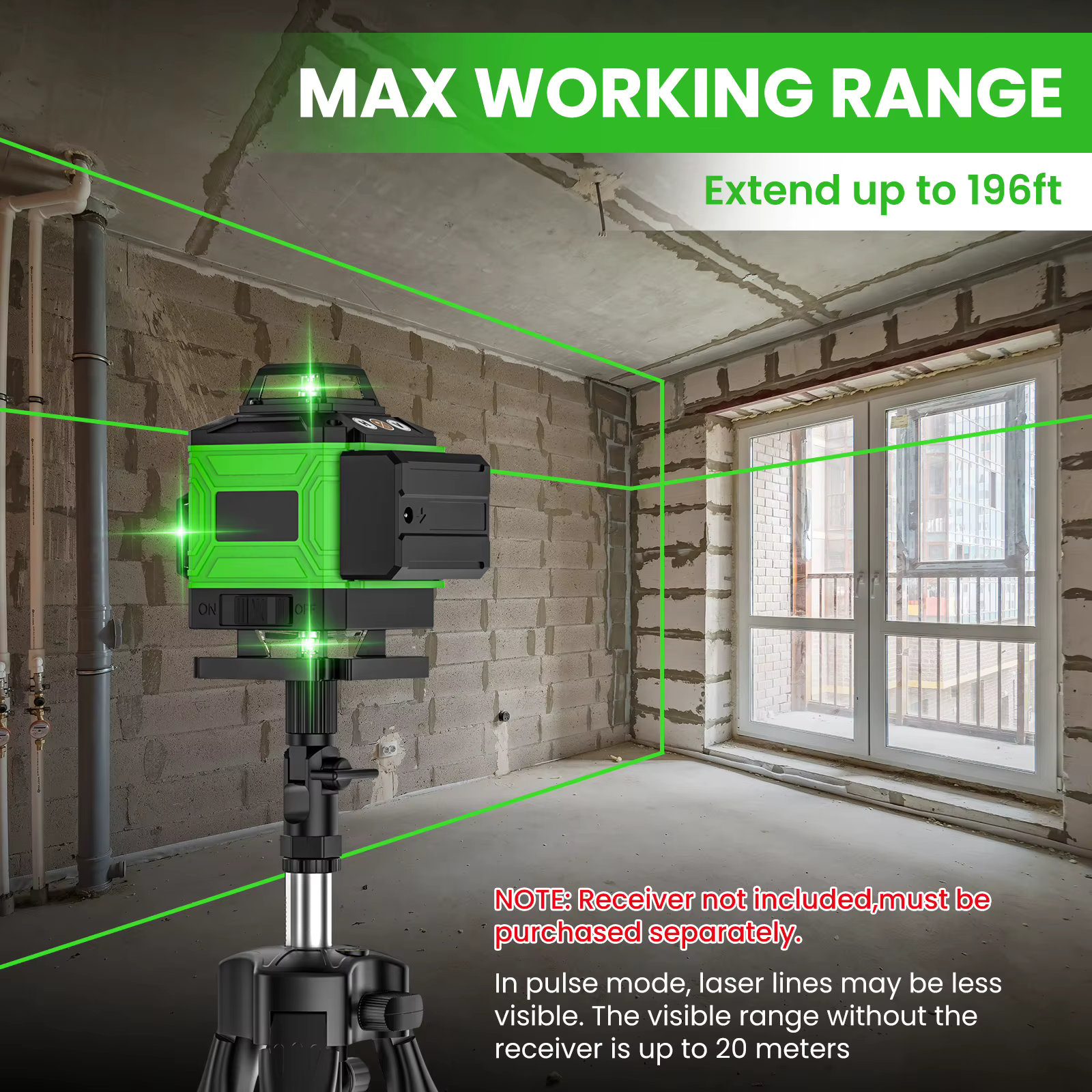 Niveau laser auto-nivelant 16 lignes 4D avec base magnétique, 360 ° Giroir, pour la rénovation de