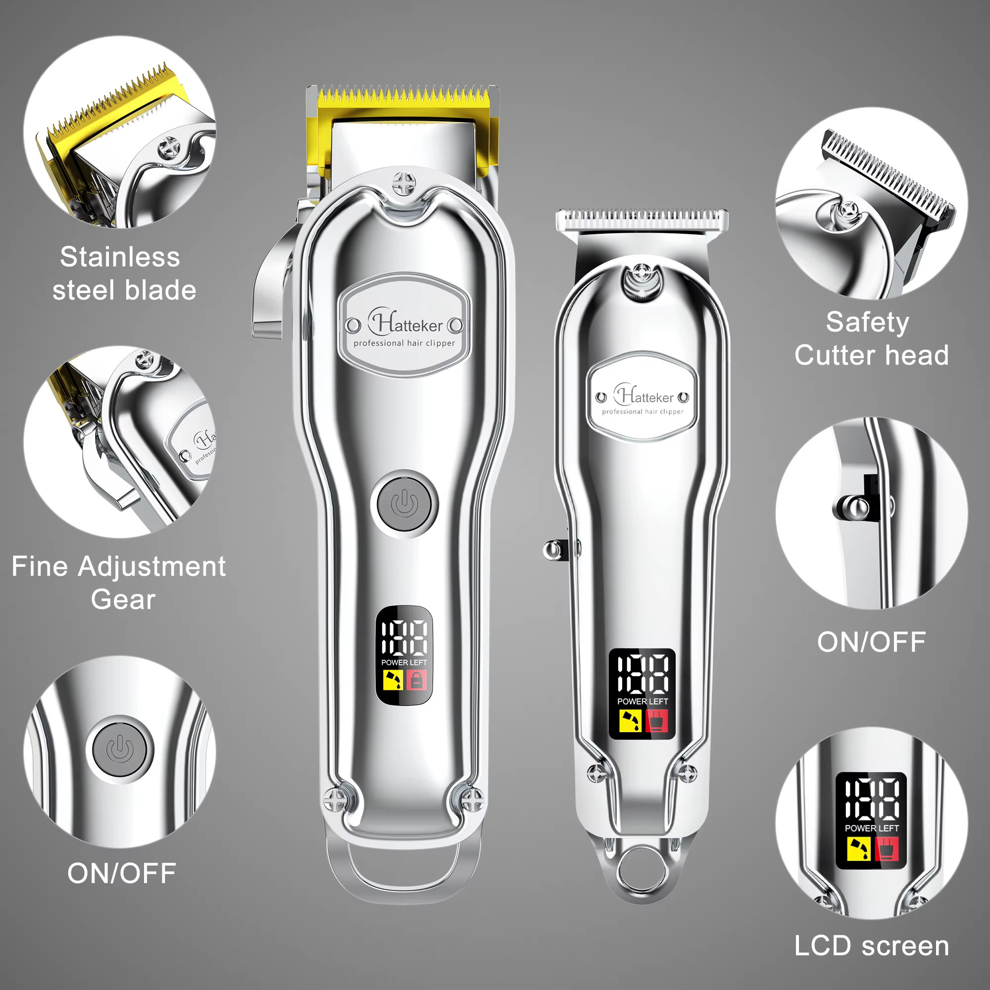 Hatteker professionnel coupe-cheveux homme tondeuse à cheveux ensemble métal électrique sans fil ton