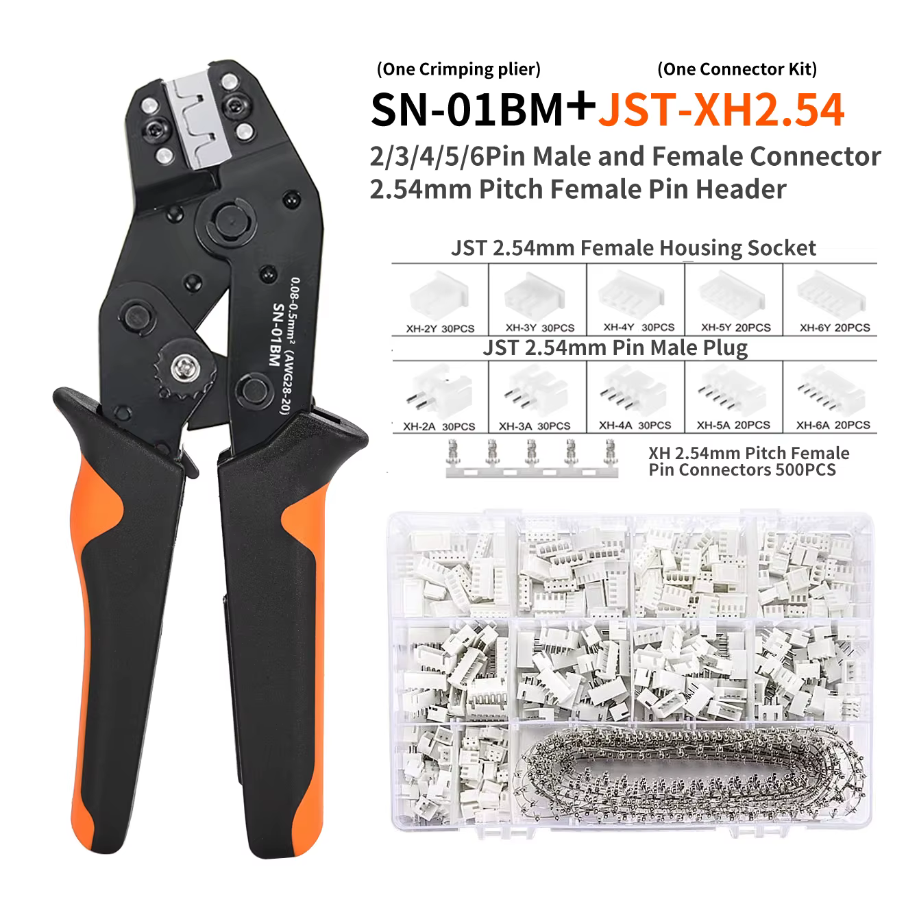 SN-01BM Kit d'outils de sertissage pince à sertir à cliquet avec 1550 connecteurs Dupont 2.54mm et 7