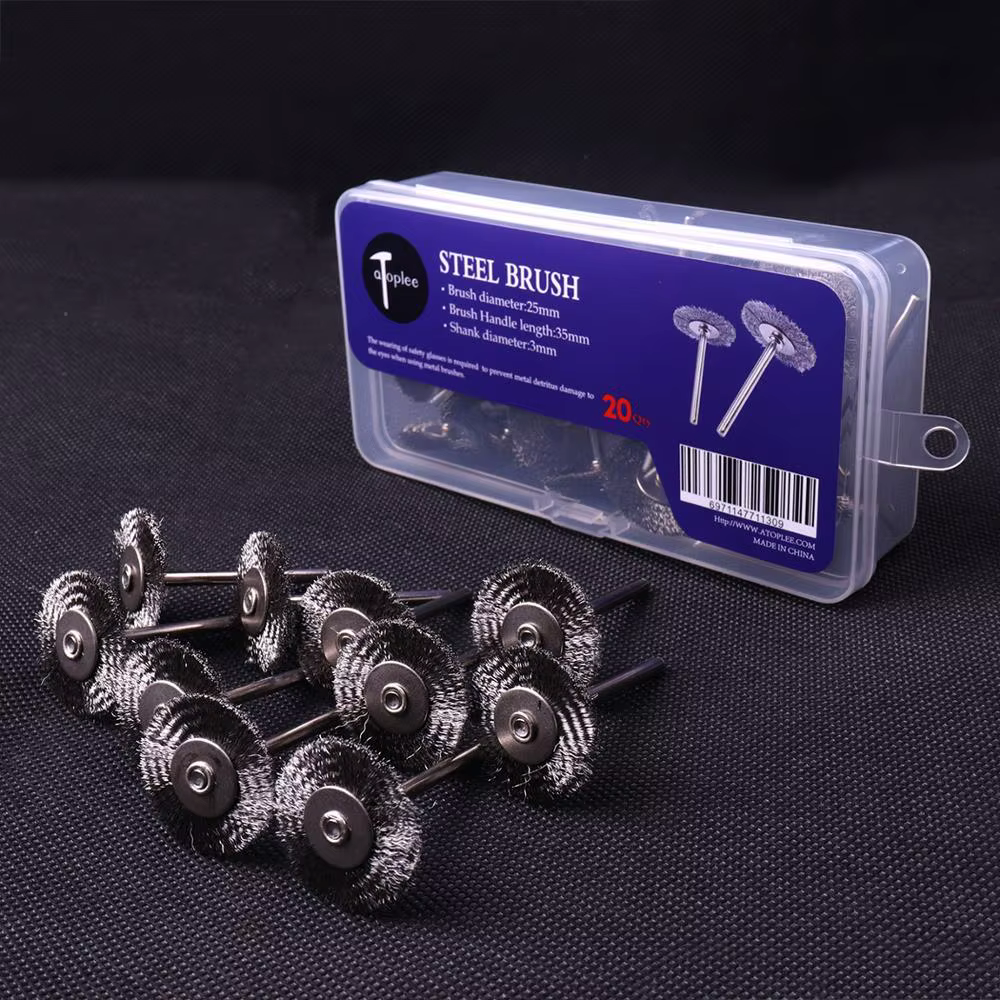 Brosse à roue en fil d'acier de 20 pièces/ensemble 25mm, pour Mini perceuse, outil rotatif, éliminat