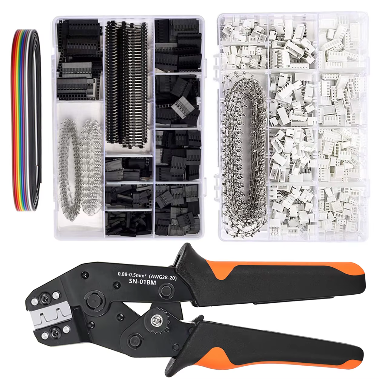 SN-01BM Kit d'outils de sertissage pince à sertir à cliquet avec 1550 connecteurs Dupont 2.54mm et 7