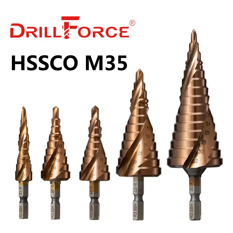 Drillforce M35 5% foret étagé au Cobalt HSSCO cône outil métallique coupe-trou 3-12/3-14/4-12/4-20/4
