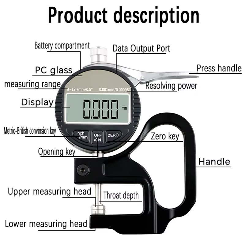 Jauge d'épaisseur électronique 0.01/0.001mm, micromètre numérique 12.7mm, testeur d'épaisseur, sorti