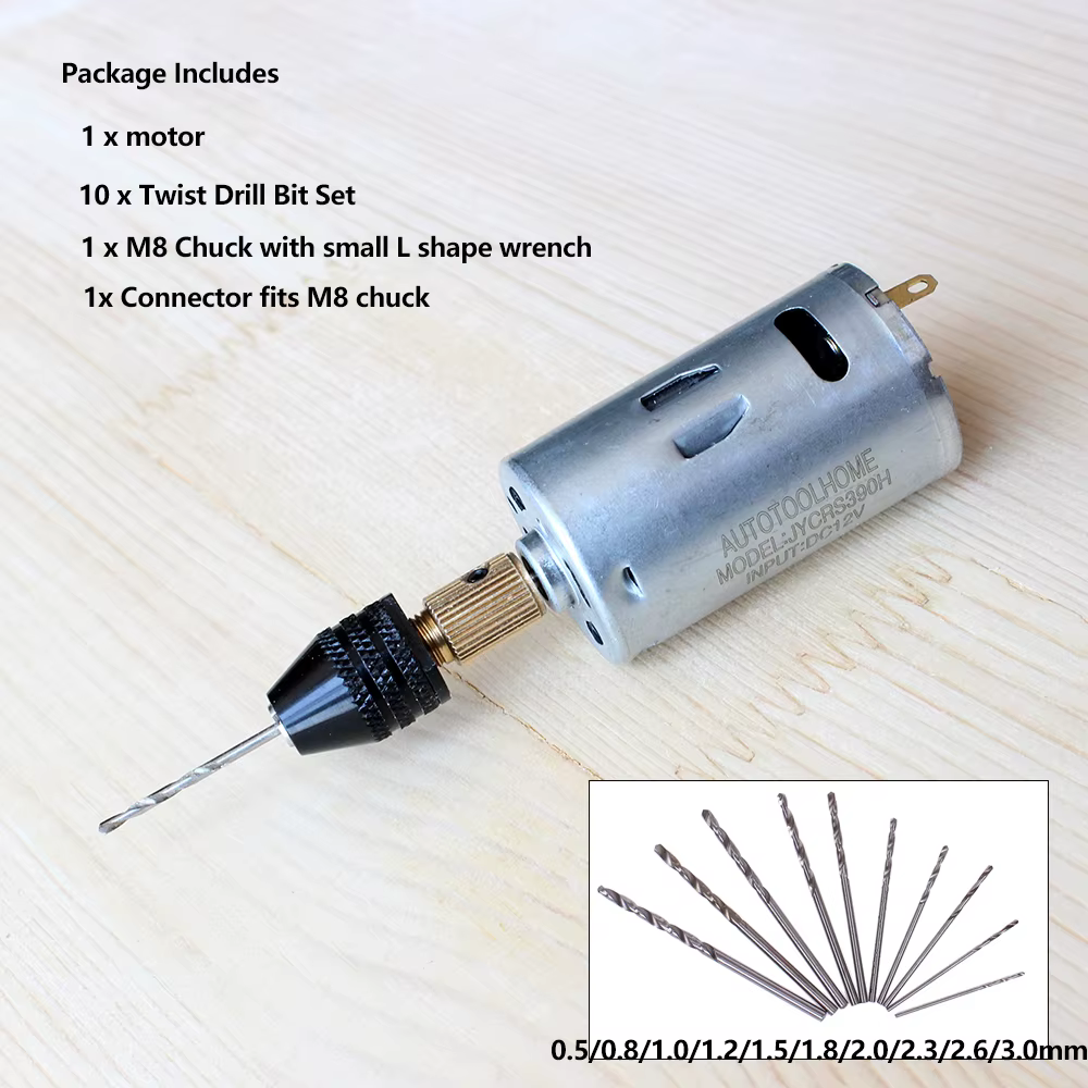 Mini perceuse à main, ensemble d'outils électriques, moteur DC 12V 0.5-3.5mm, mandrin M8, forets hél