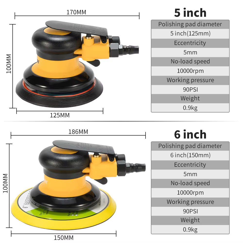 HIFESON ponceuse orbitale pneumatique meuleuse d'air, 125mm/150mm vide excentrique polissage/meuleus