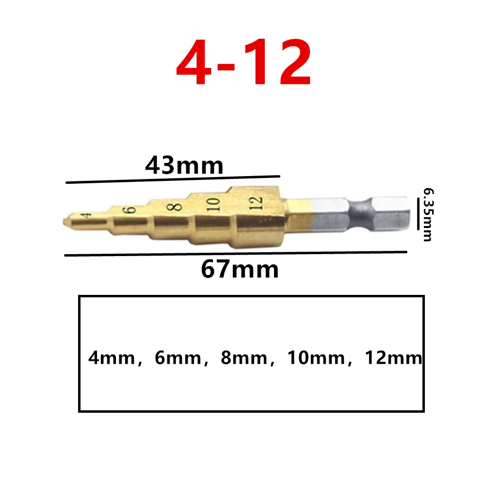 Foret étagé HSS revêtu de titane 4-12 4-20 pour outils électriques de perçage, acier rapide, coupe-t