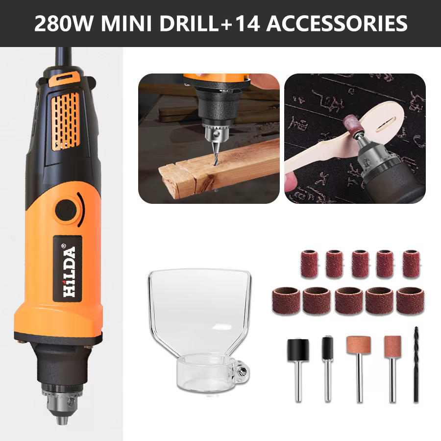 HILDA Mini perceuse électrique, outils rotatifs, meuleuse à vitesse Variable, outil de meulage avec 