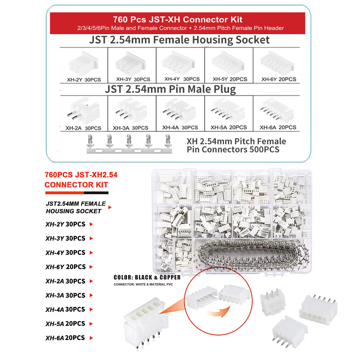 SN-01BM Kit d'outils de sertissage pince à sertir à cliquet avec 1550 connecteurs Dupont 2.54mm et 7