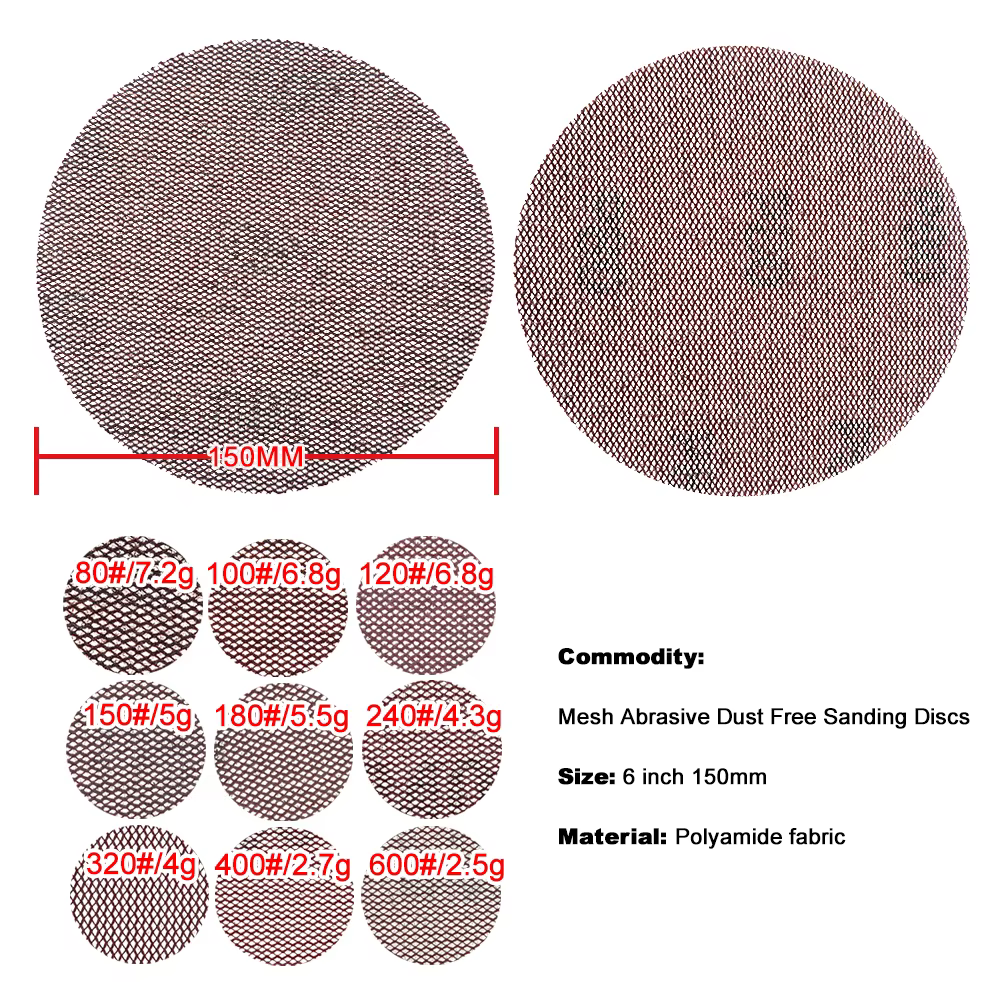 Disques de ponçage en filet Anti-poussière, grain 80 – 600, 6 pouces, grain 150mm, crochet et boucle