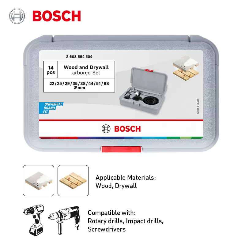Ensemble de scies cloches Bosch 14 pièces 22/25/29/35/38/44/51/68 mm pour le bois et le cloison sèch