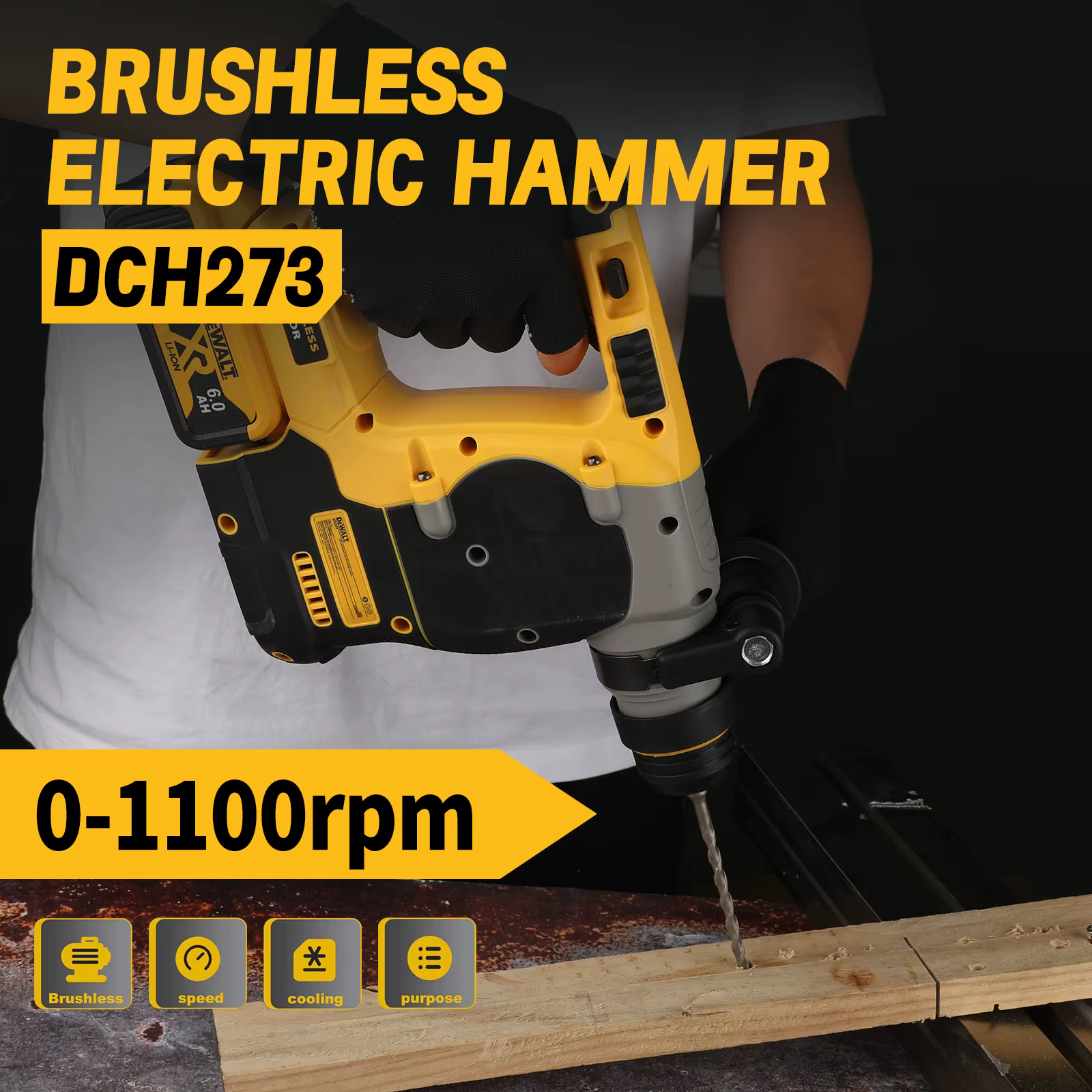 DEWALT DCH273 Marteau rotatif sans balais, batterie 20 V 6,0 Ah, énergie d'impact 2.1J, 360 ° Poigné