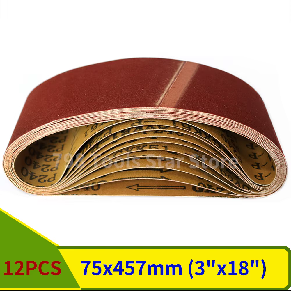 12 pièces 457*75mm bandes abrasives 3 "* 18" bande de ponceuse 4 de 80/120/150 grain mixte pour le p
