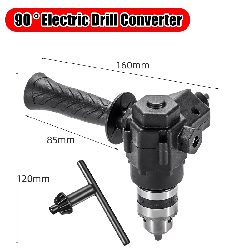 90 ° Adaptateur de perceuse à percussion d'angle de mandrin à trois mâchoires, Extension de courbu