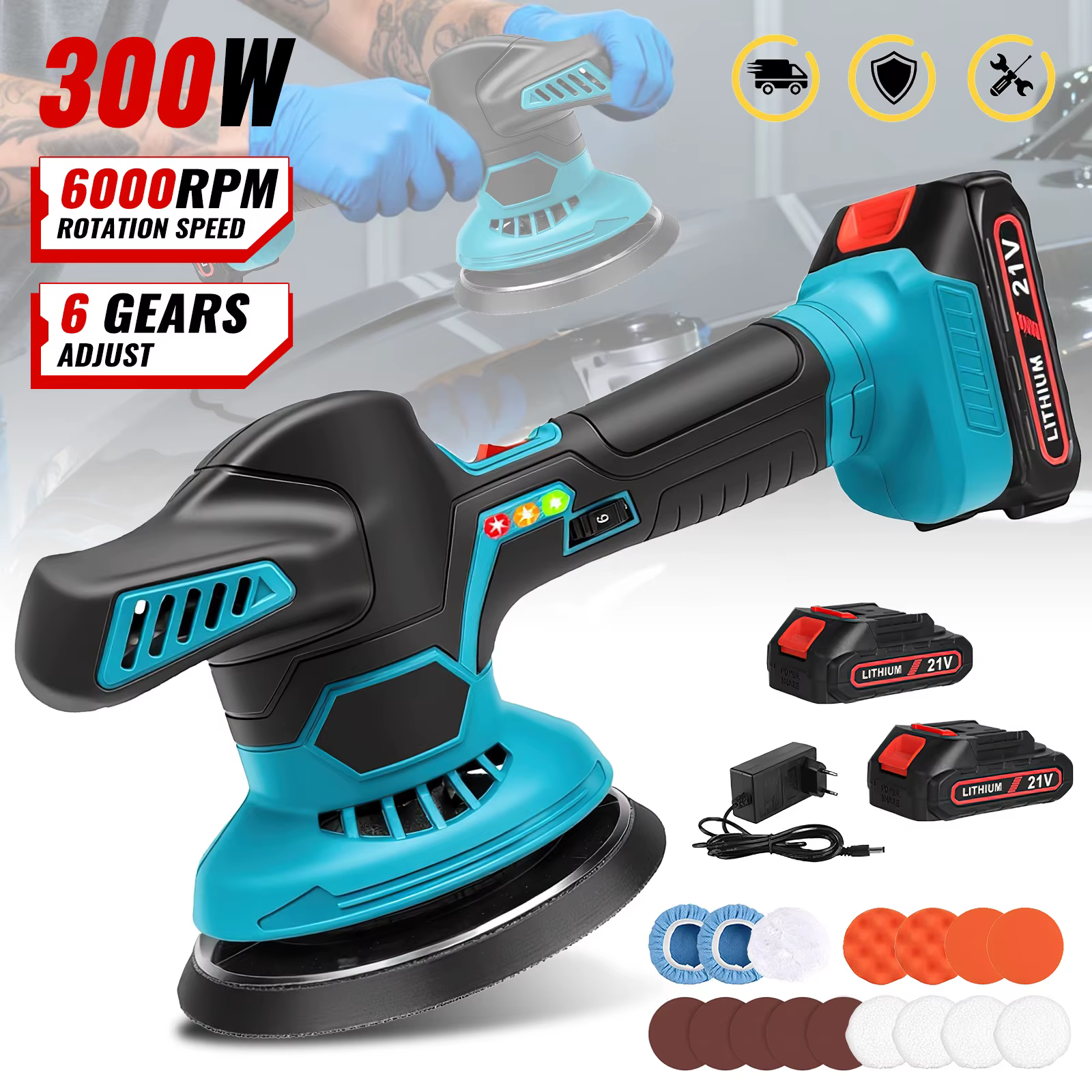 Makita – polisseuse électrique sans fil pour voiture, 6 vitesses, pot de polissage, outil, Machine d