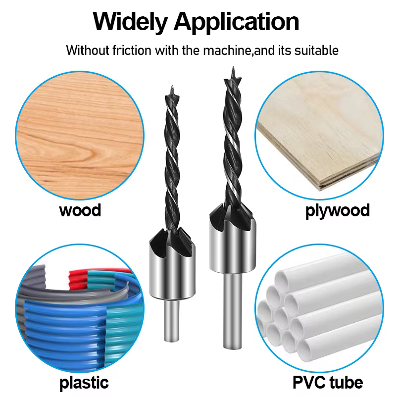 4 pièces foret de menuiserie + 1 pièce Wrech 3mm-6mm HSS flûte fraise forets ensemble chanfrein alés