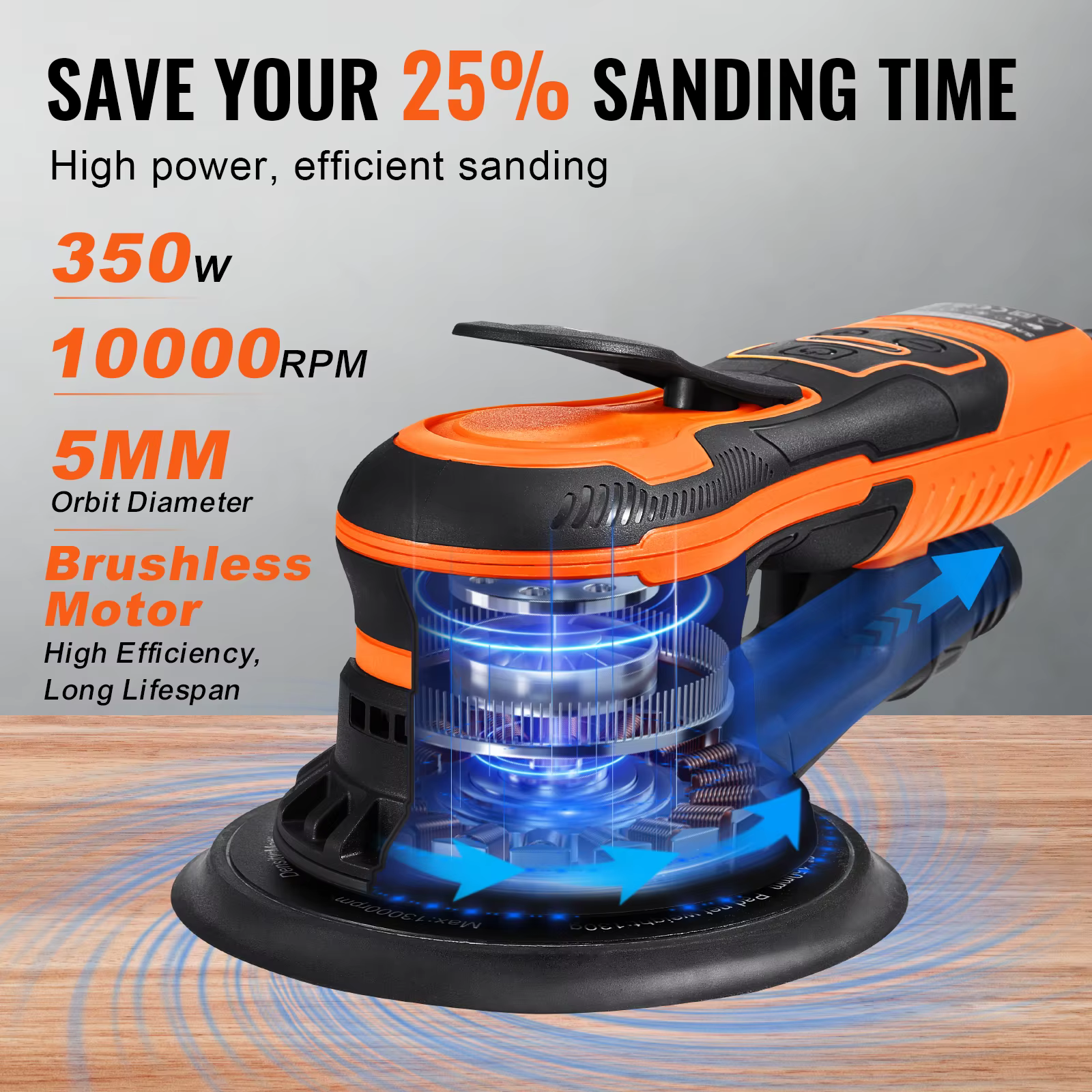 SucceBuy ponceuse orbitale aléatoire 350W sans brosse 10000 PRM 6 ponceuse orbitale électrique à vit
