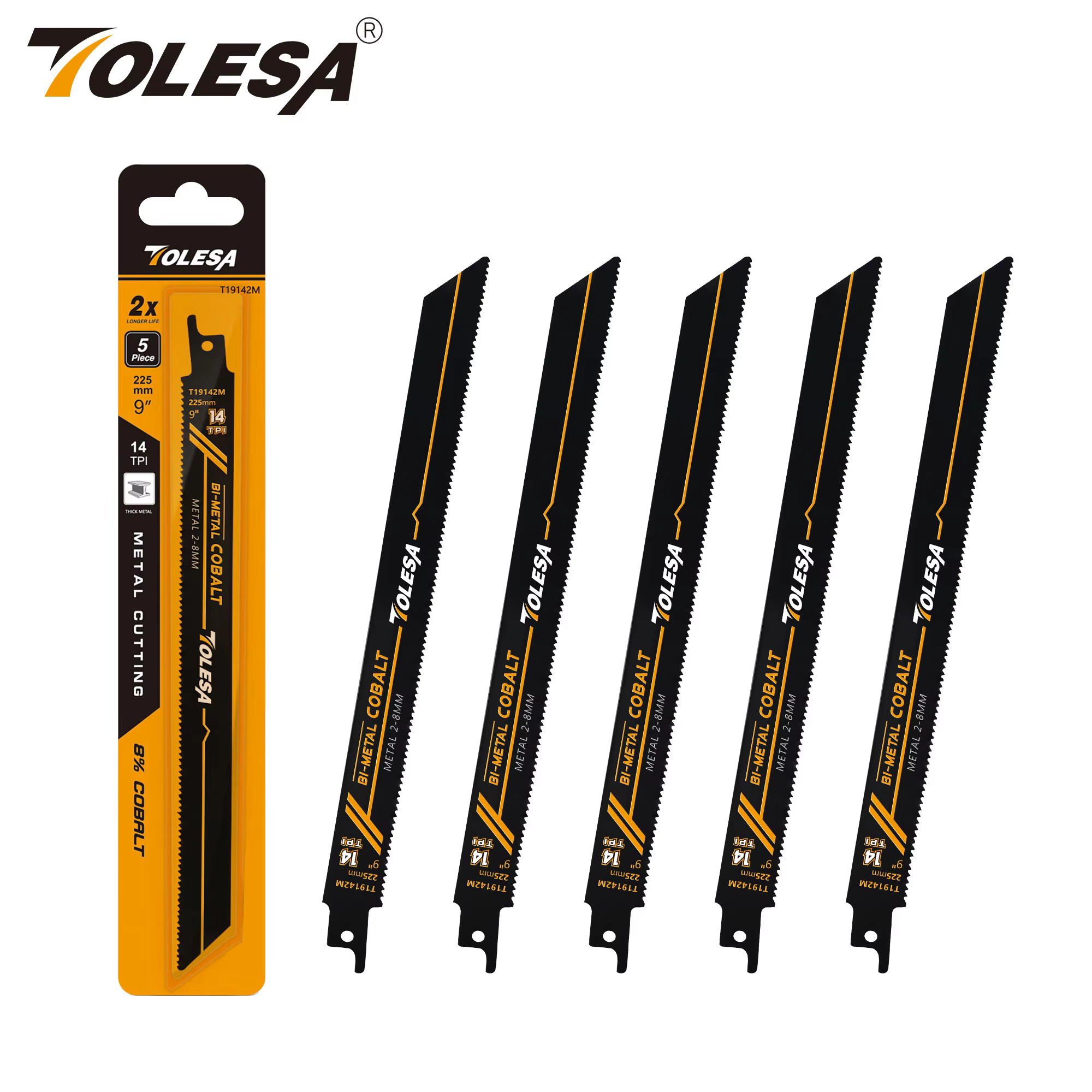 TOLESA 5 pièces lames de scie alternative pour coupe de métaux lourds 6 pouces/9 pouces 14TPI lames
