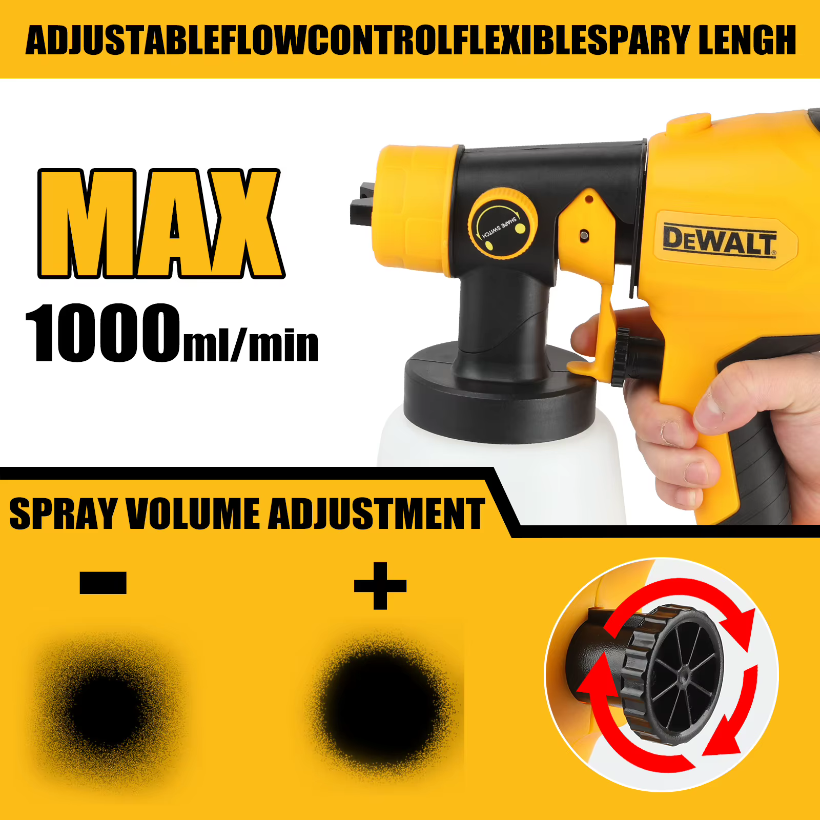 Pistolet de peinture sans fil DEWALT, 1000 ml, haute puissance pour la peinture automobile, des meub