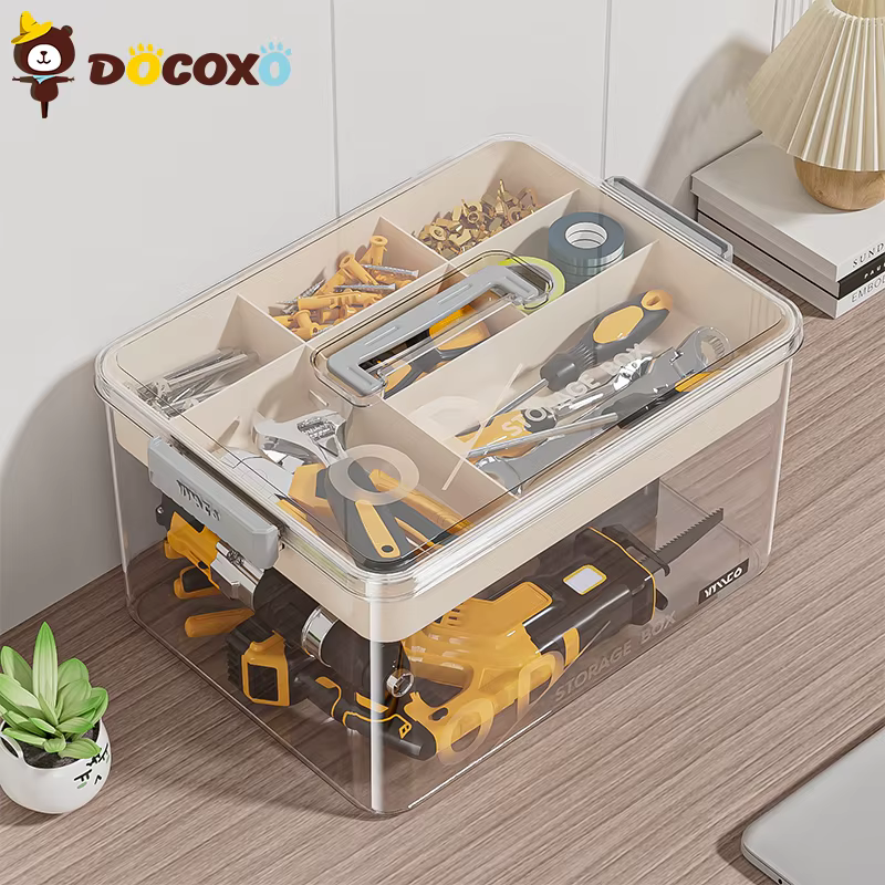 Boîte de rangement d'outils, grande capacité, avec séparateurs amovibles, boîte à outils portable en