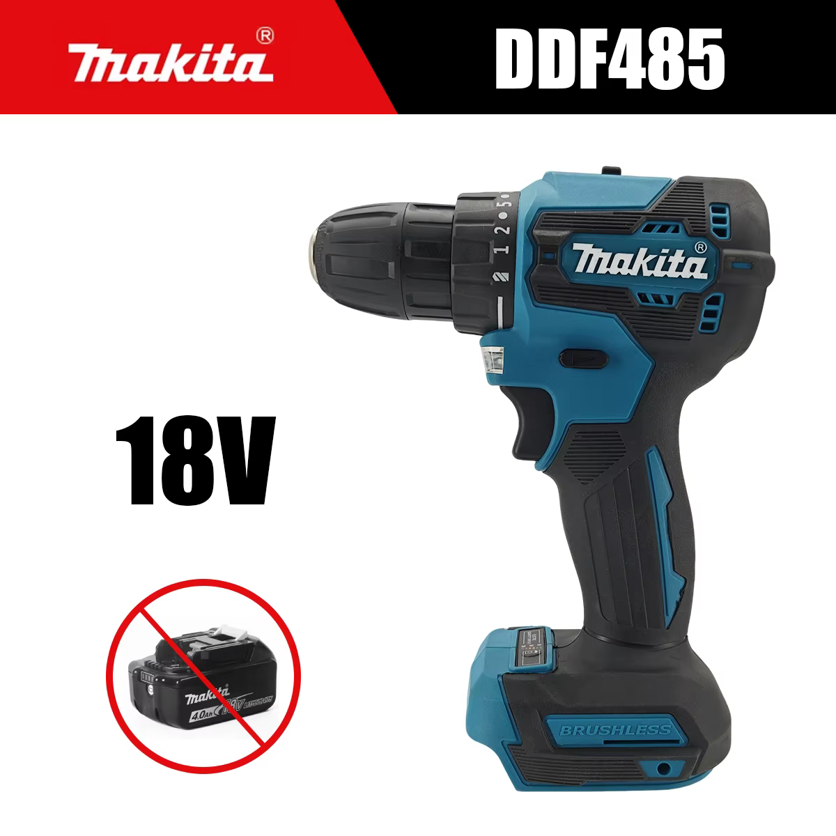 Makita Original DDF485 Perceuse-visseuse sans fil 18V, visseuse à percussion électrique sans balais,
