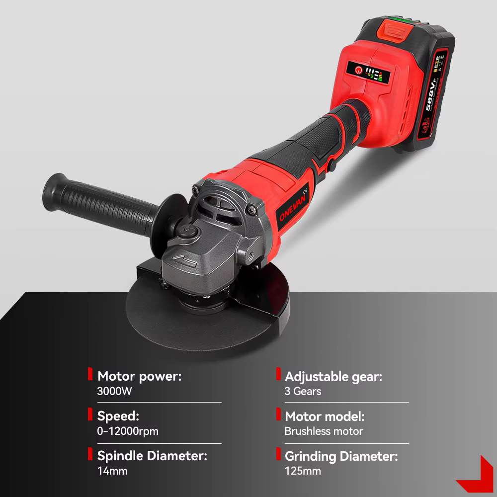 ONEVAN 125MM meuleuse d'angle électrique sans brosse 2in1 polissage 3000W M14 Cutter métal bois outi