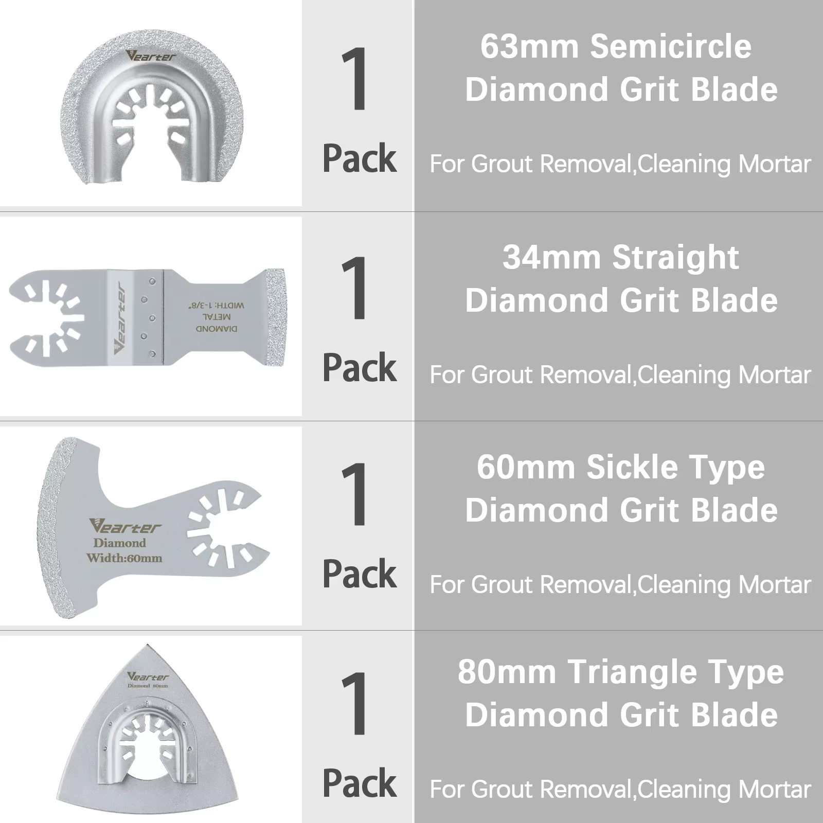 Vearter 4 pièces/ensemble brasé sous vide diamant Segment balançoire multi-outils lame oscillante mo