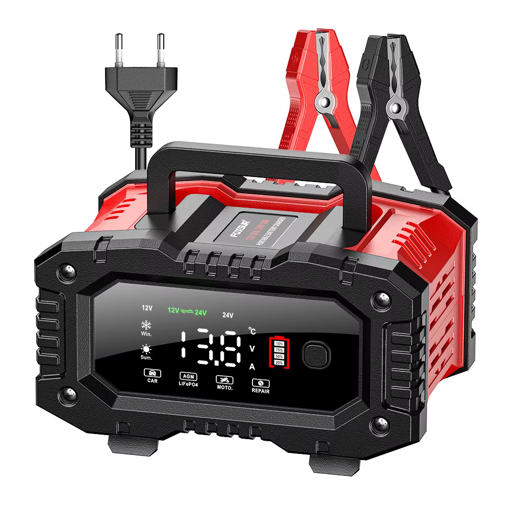 Chargeur intelligent de batterie de voiture et de moto FOXSUR 20A/10A 12V/24V pour batteries au plom