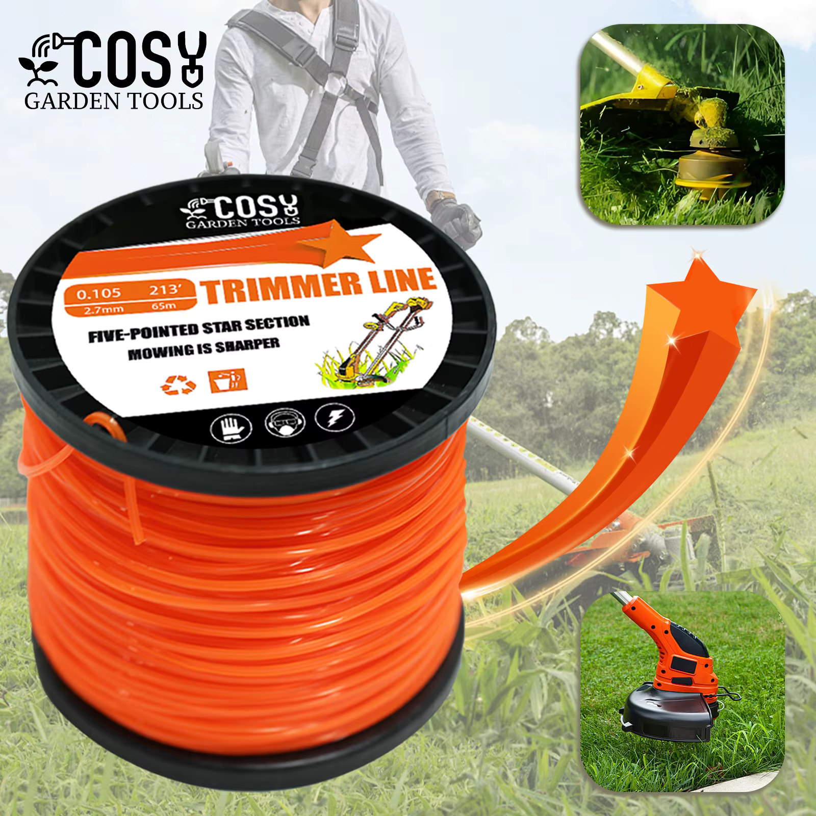 3.0mm/4.0mm débroussailleuse corde tranchante tondeuse à gazon pentagramme Nylon tondeuse ligne tond