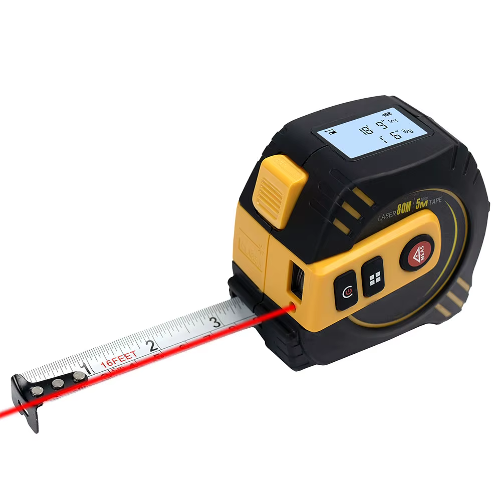 Télémètre Laser multifonction Rechargeable 80m avec ruban de 5m écran LCD avec rétro-éclairage ruban