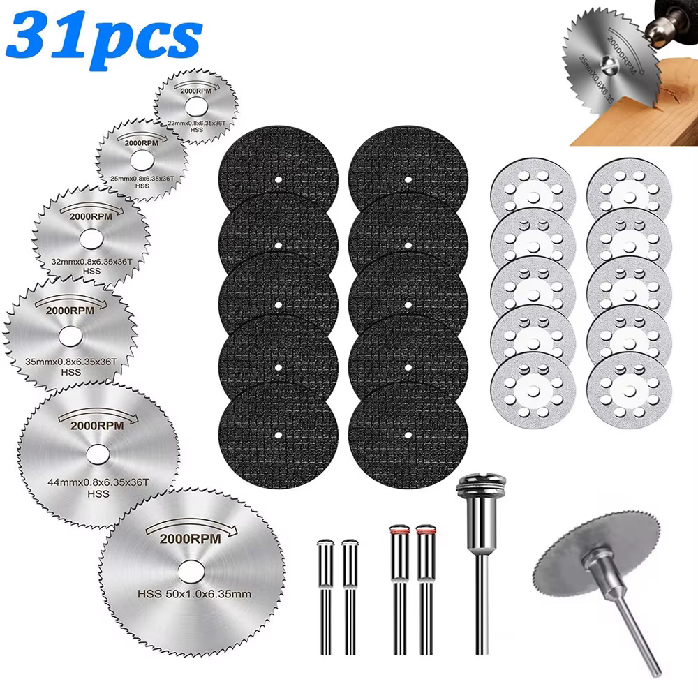 31 disques de coupe HSS, lames de scie circulaire multi-tailles pour mini-perceuse et outil rotatif,
