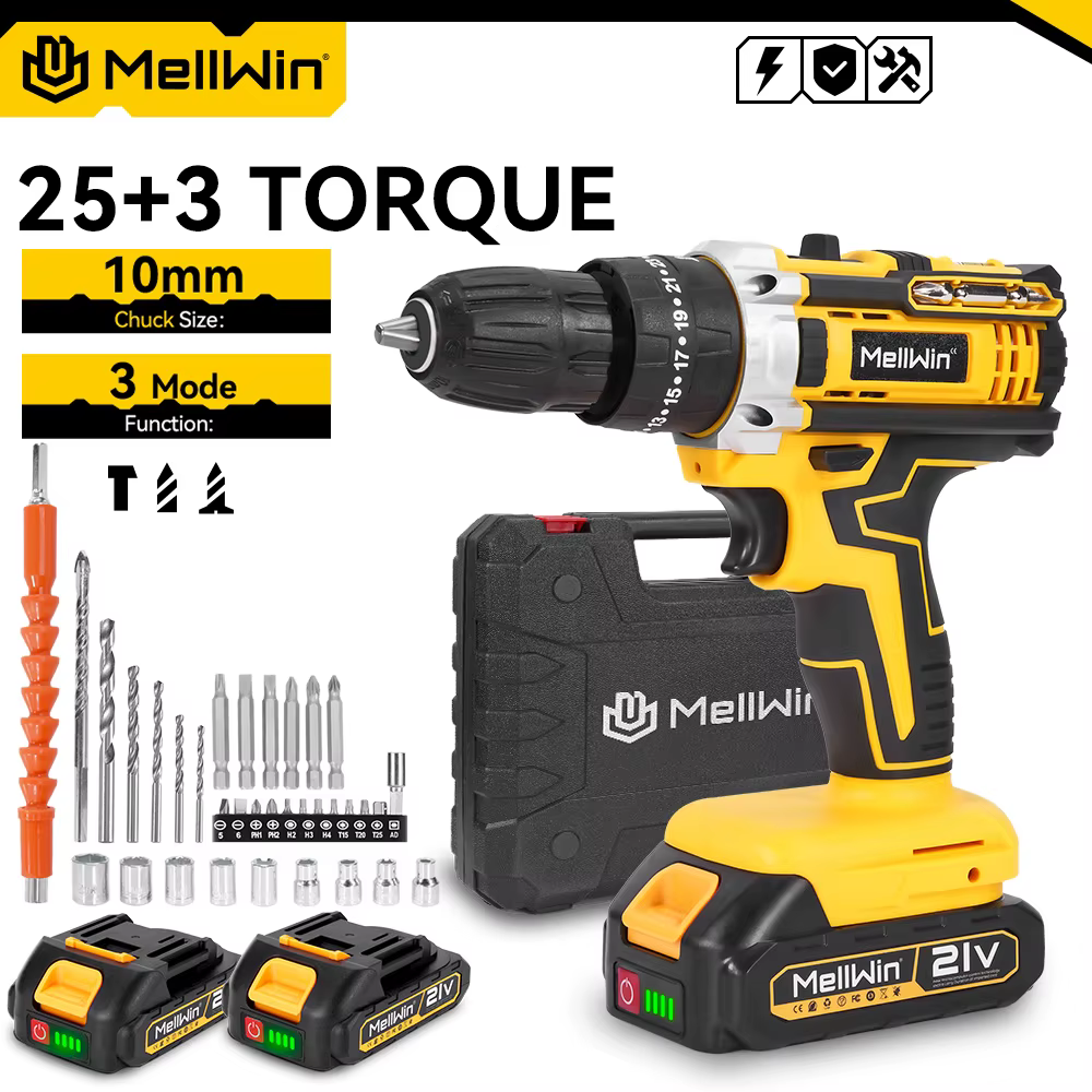 MELLWIN 25 + 3 couple électrique perceuse à percussion ensemble polyvalent sans fil tournevis électr