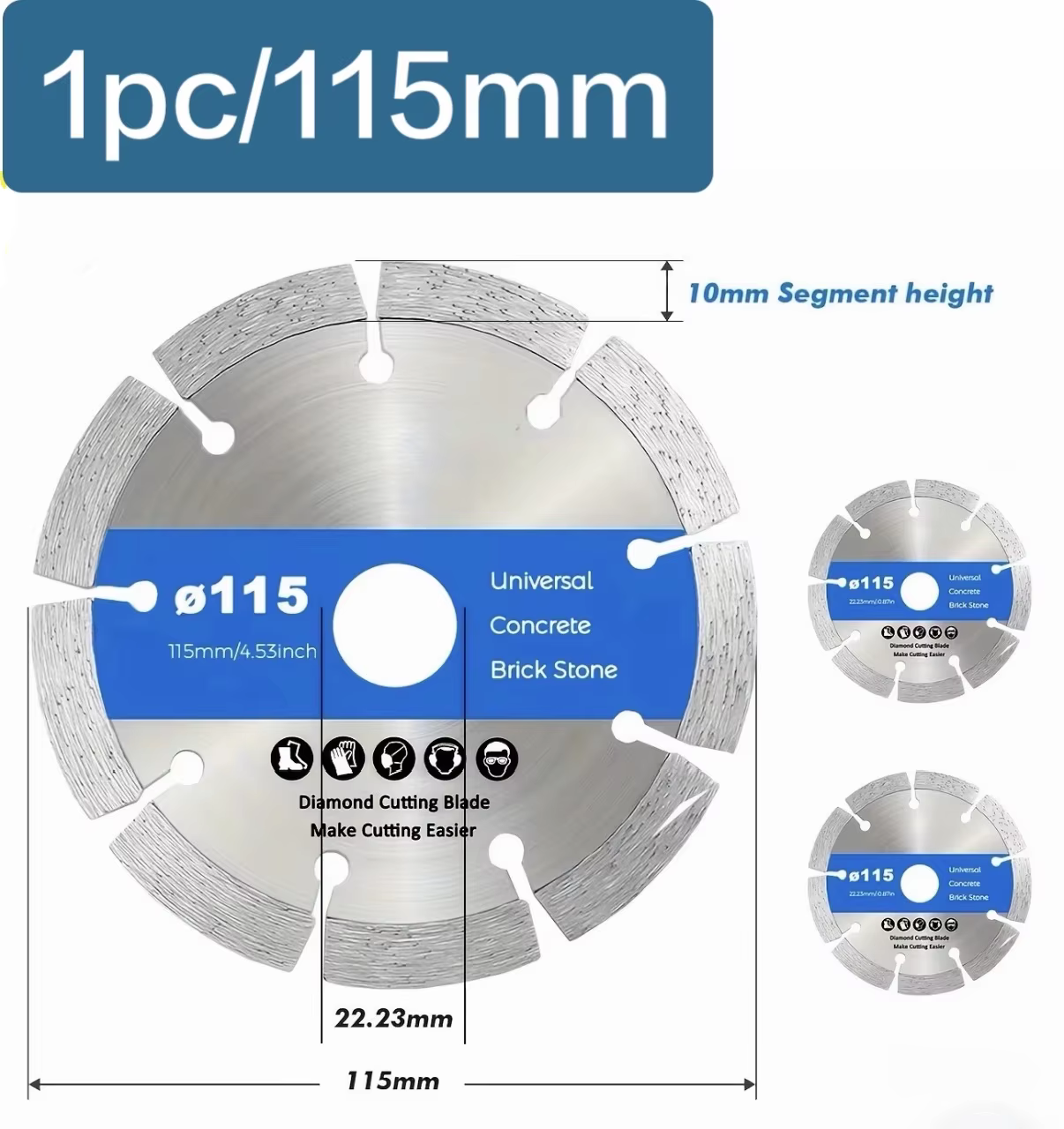 3 lames de scie diamantées de 115/125 mm, adaptées à la découpe du béton, du granit, de la pierre, d