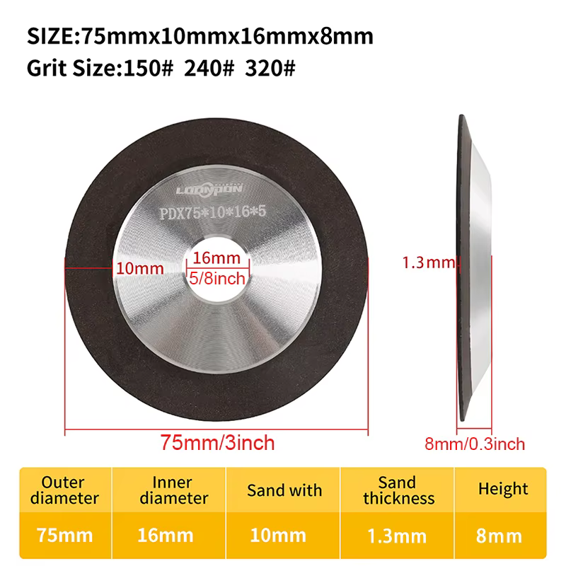 Affûtage de disque de meulage en diamant pour affûteur de fraise en acier au tungstène 100/125/150mm