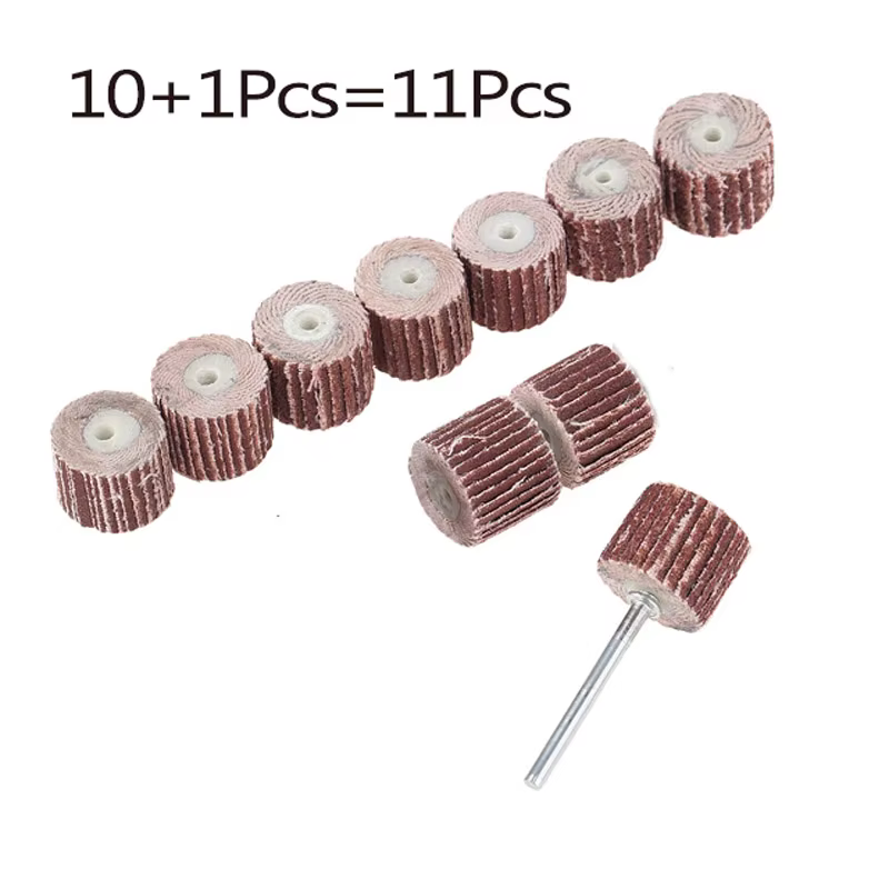 Lot de 11 outils abrasifs à tige de 3 mm pour ponceuse, jeu de disques à lamelles, têtes de meulage,