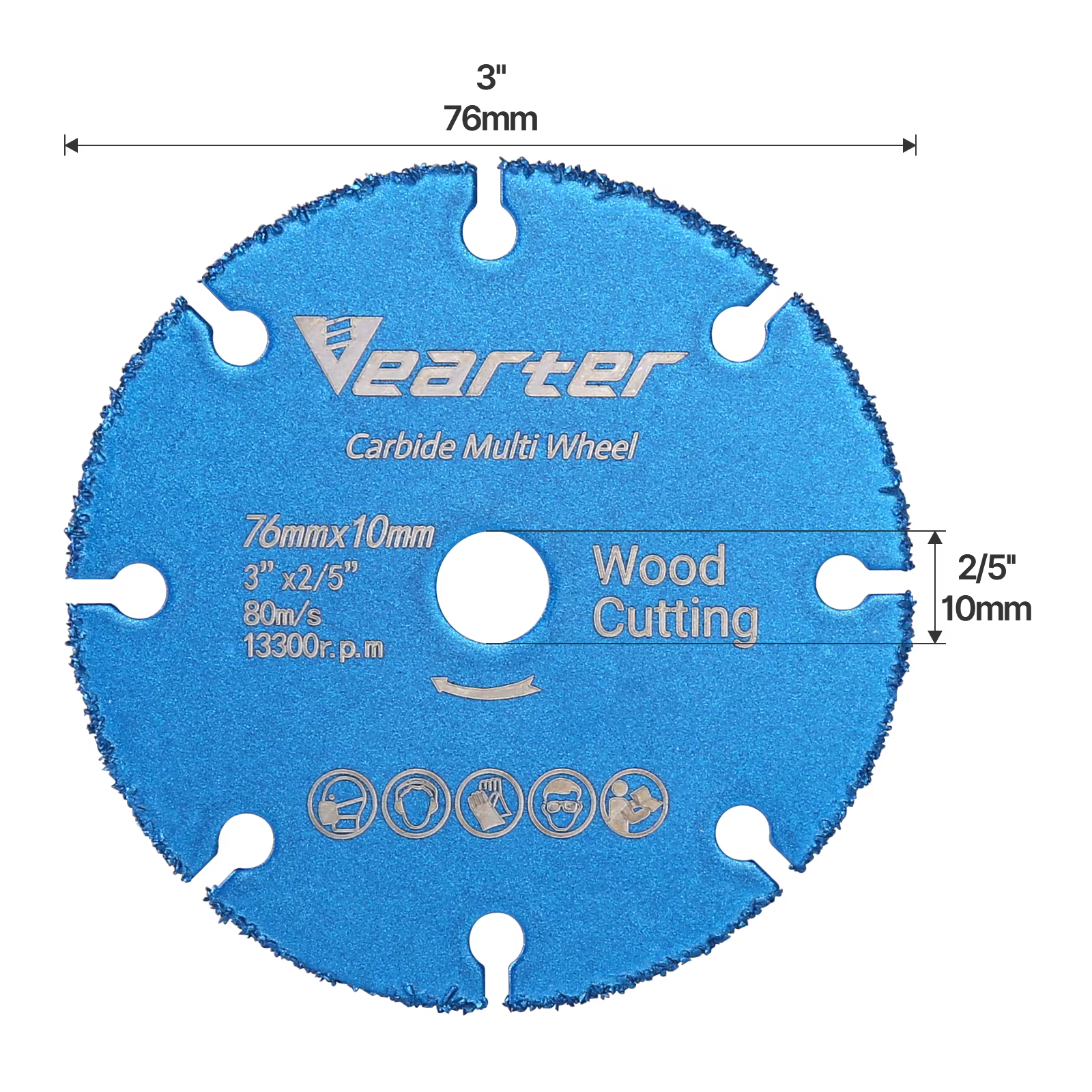 Vearter 76mm × 10mm lame de scie circulaire en carbure brasé sous vide disque de coupe du bois roue 