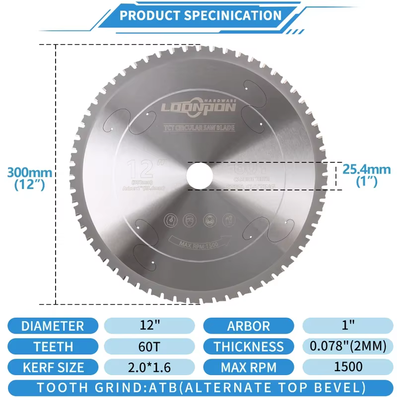 Disque de coupe en métal 12 pouces 60T lame de scie circulaire en carbure pour fer acier lames de co