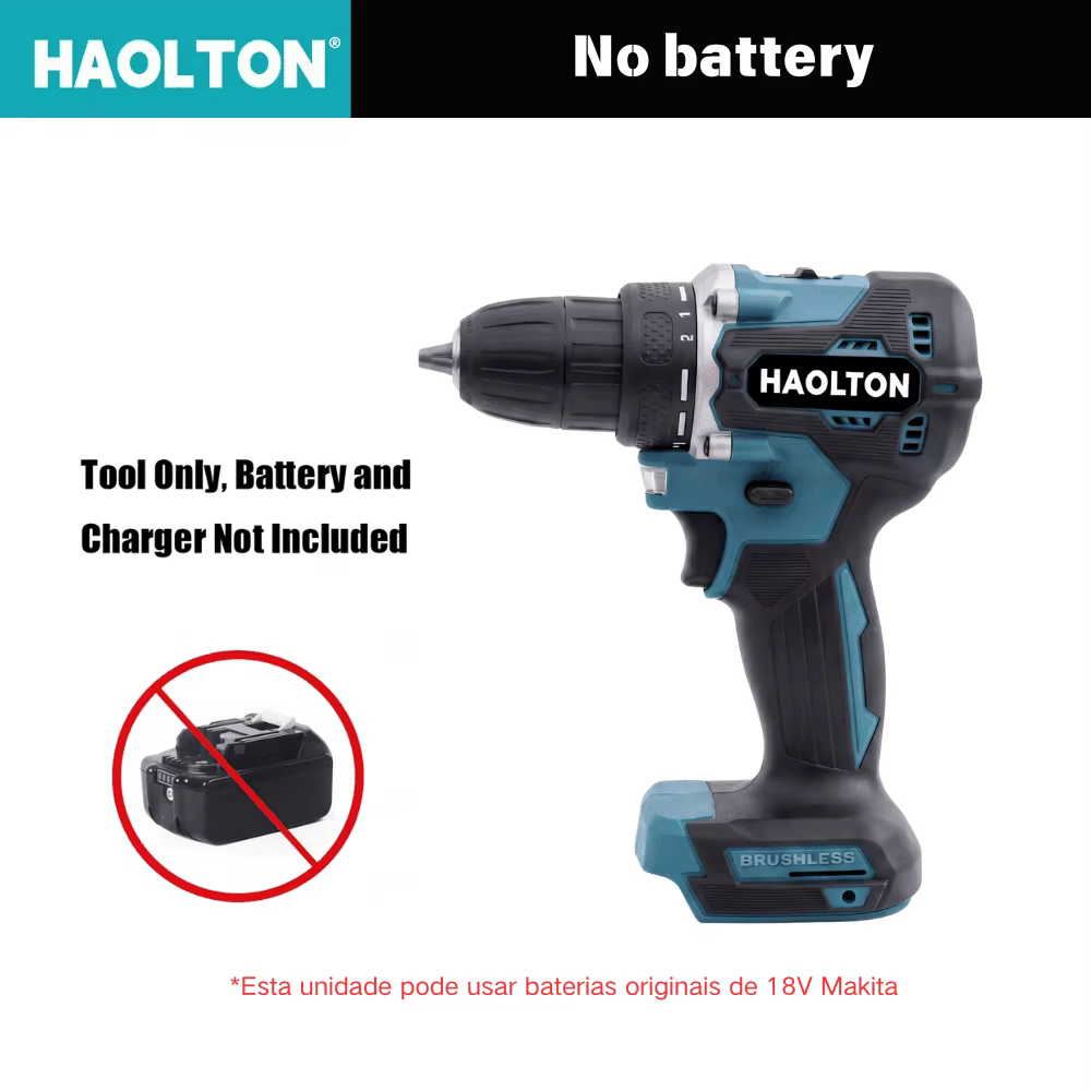 Perceuse-visseuse électrique sans fil HAOLTON 3/8 pouce, sans balais, 2 vitesses, mandrin métallique