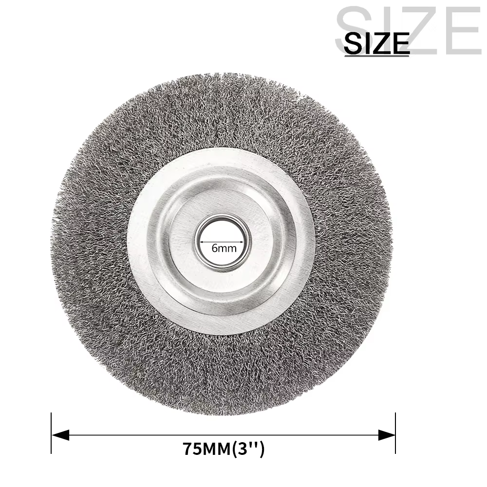 Brosse métallique ronde en acier de 75/100/125/150 mm, fil de 0,15 mm, pour meuleuse d'établi, outil