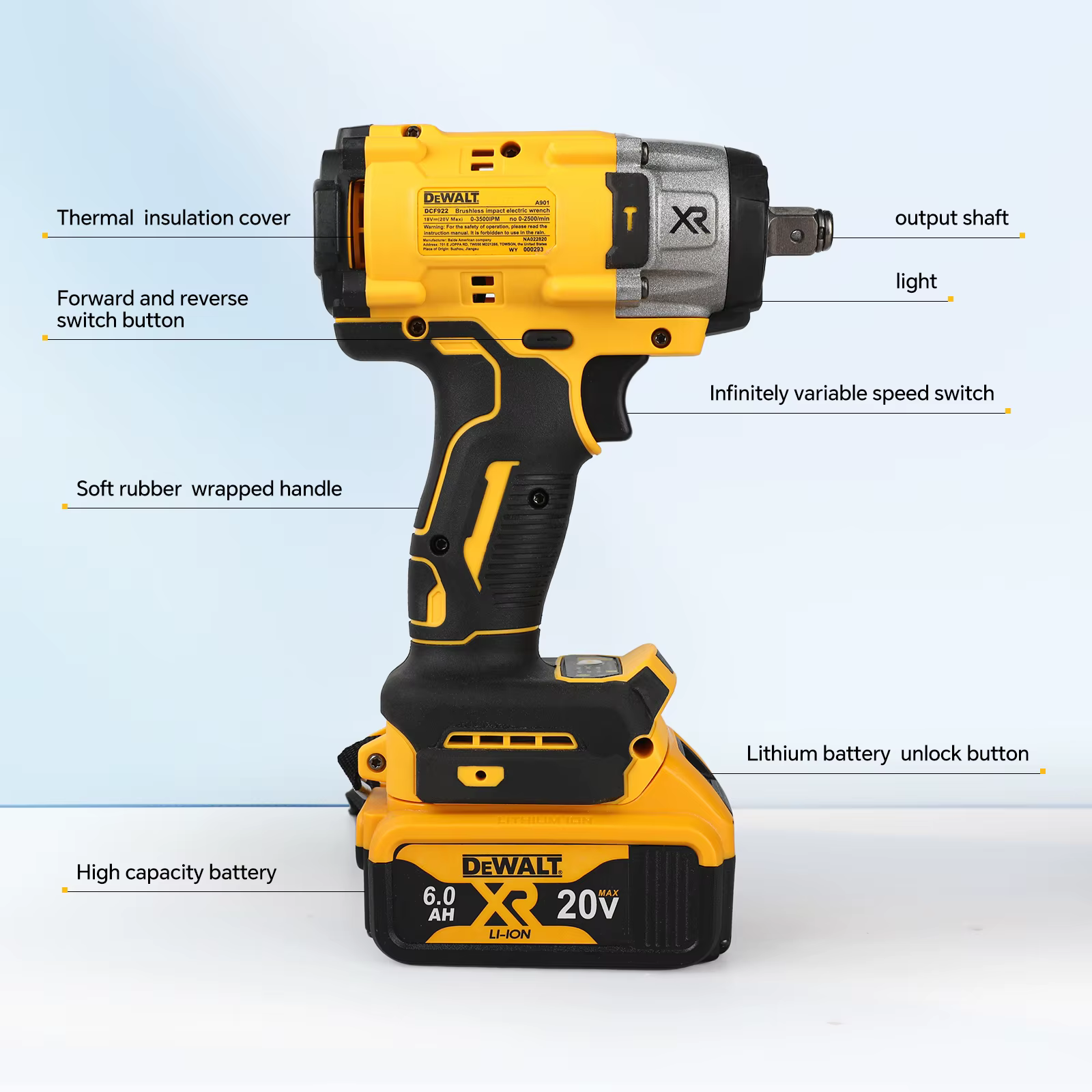 Clé à chocs sans fil DEWALT DCF922 610 Nm à couple élevé 20 V sans balais pour l'entretien automobil