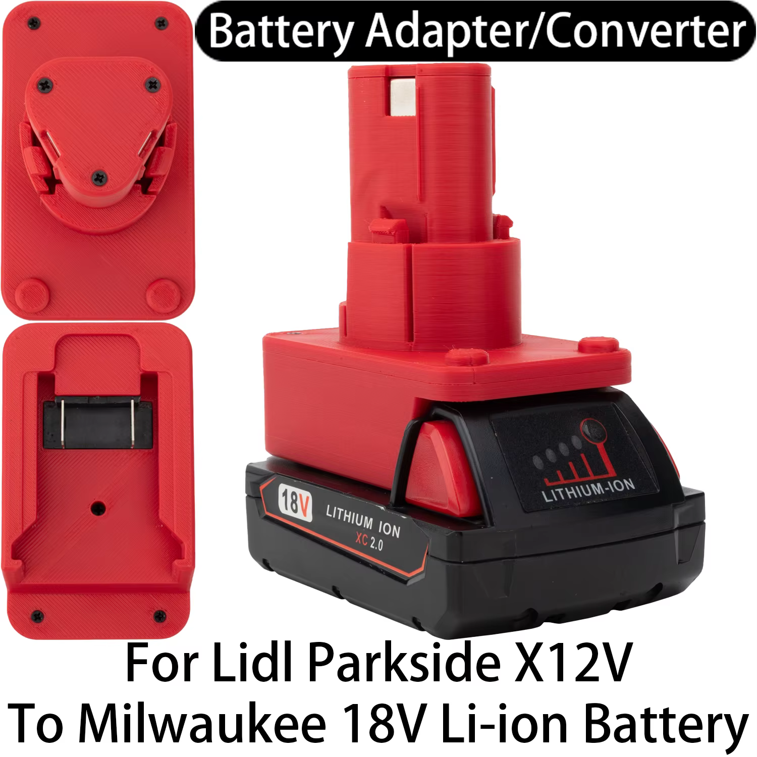 Adaptateur convertisseur pour outils Lidl Parkside X12V Li-ion vers batterie Milwaukee 18V Li-ion, a
