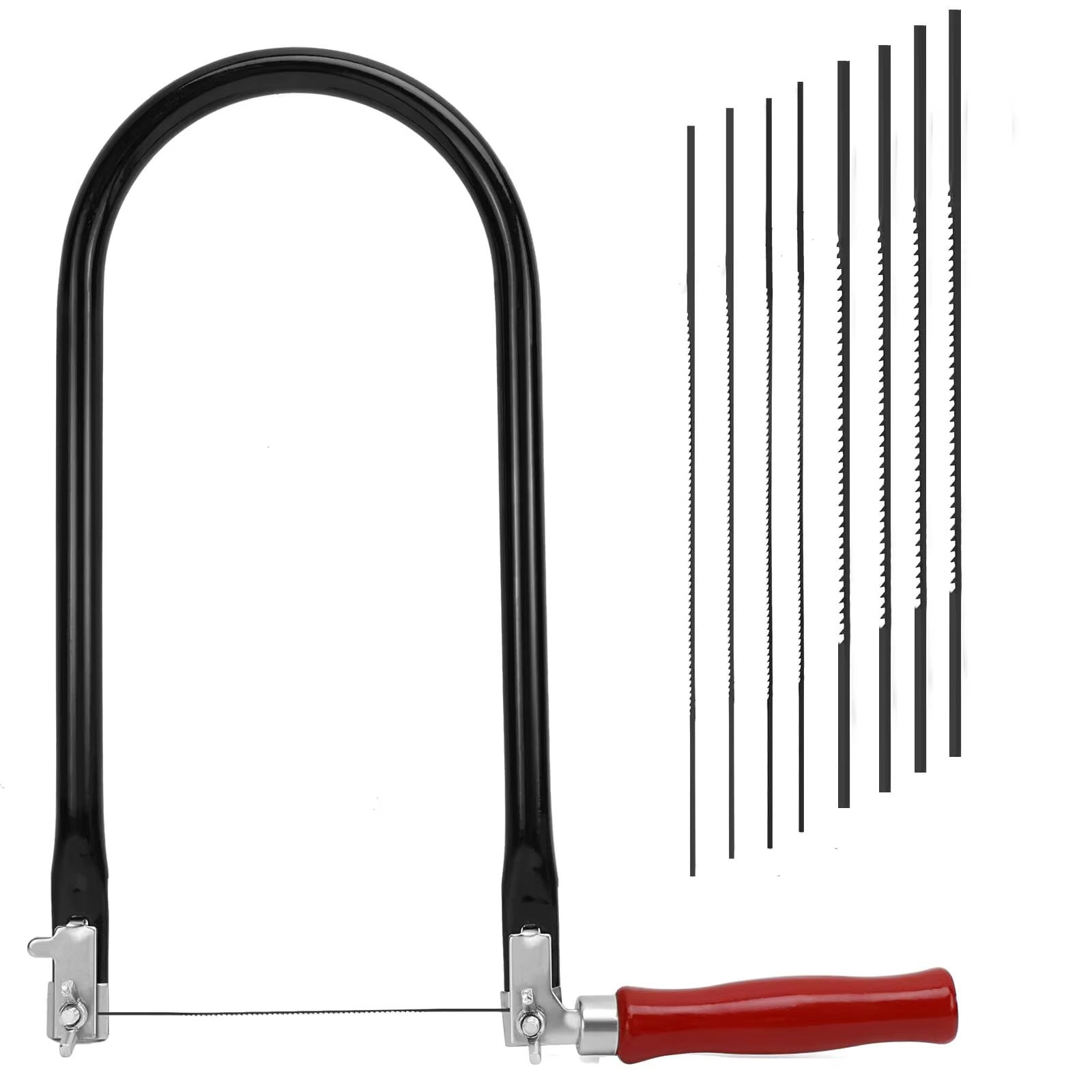 Scie à main en forme de U de 260 mm avec 8 lames remplaçables, manche en bois pour couper le bois, l