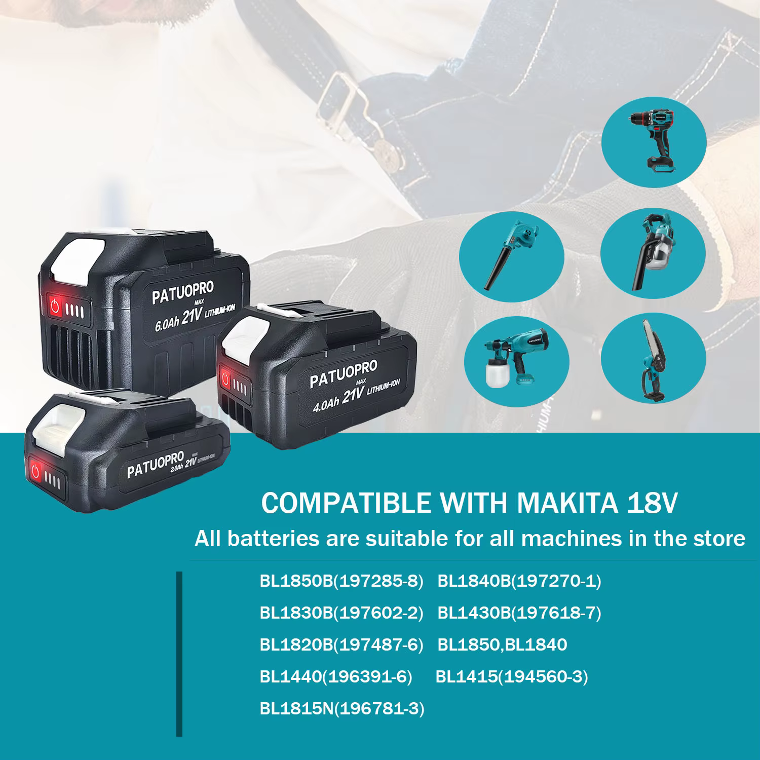 Batterie au lithium aste sans fil Makita, 18V, 21V, 2.0 Ah, 4.0 Ah, 6,0 Ah, Marteau perforateur, Meu