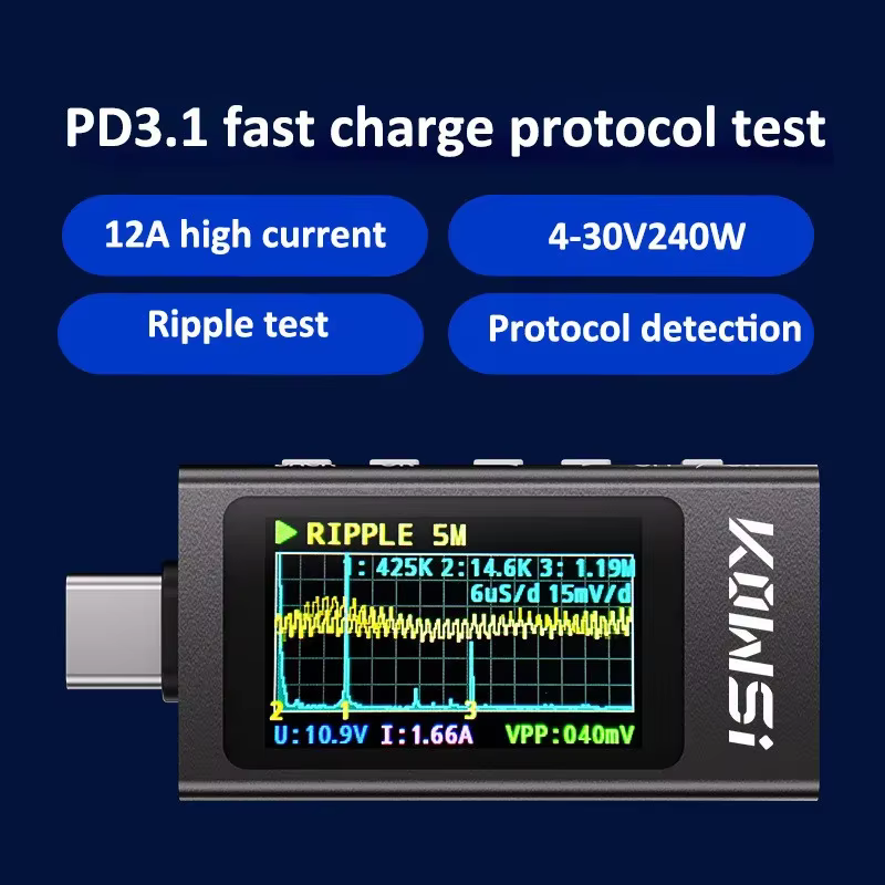 KWS-X1 4V-30V 12A Type C testeur voltmètre ampèremètre TYPE-C détection de Charge rapide mesure de c